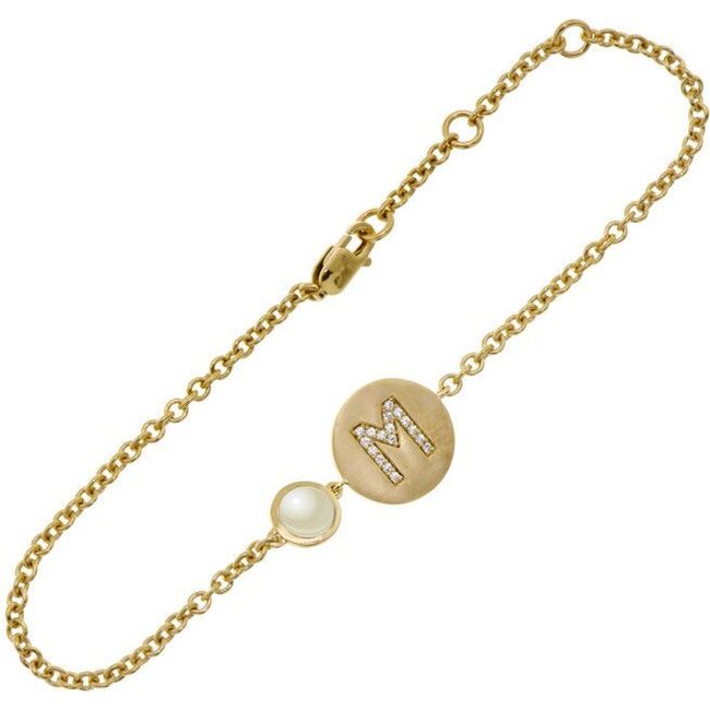 14k Yellow Gold Personalized Birthstone Bracelet, Pearl