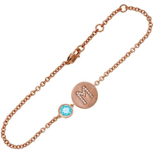 14k Rose Gold Personalized Birthstone Bracelet, Blue Topaz - Bracelets - 1