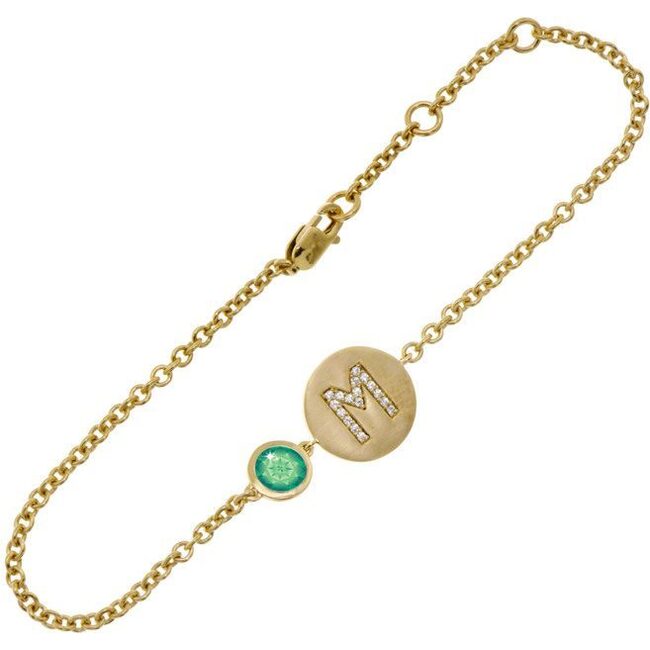 14k Yellow Gold Personalized Birthstone Bracelet, Emerald
