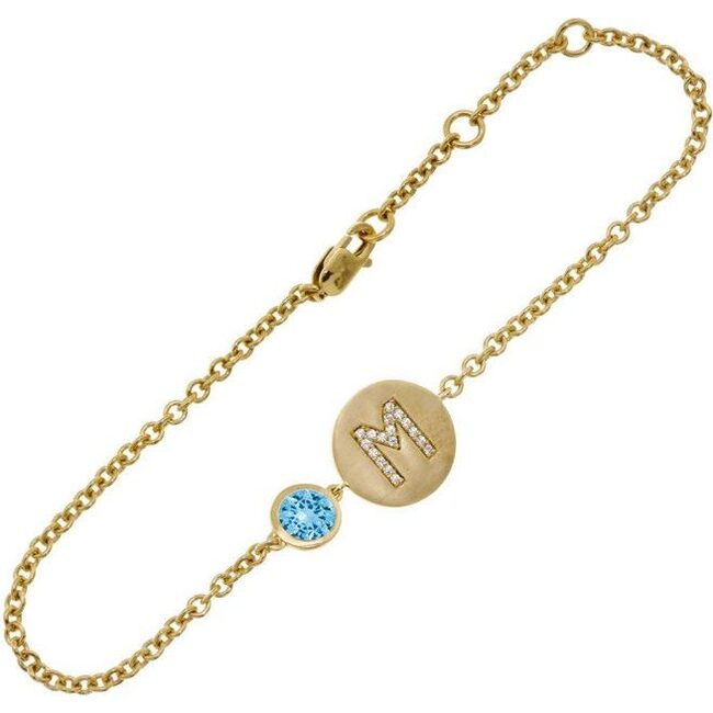 14k Yellow Gold Personalized Birthstone Bracelet, Aquamarine