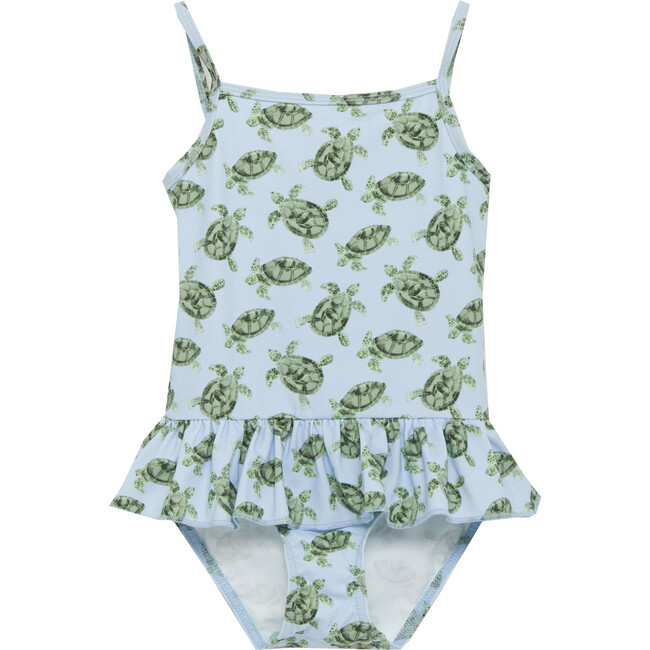 Turtle Peplum Swimsuit, Blue - One Pieces - 1