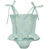 Daisy Ruched Swimsuit, Blue - One Pieces - 1 - thumbnail