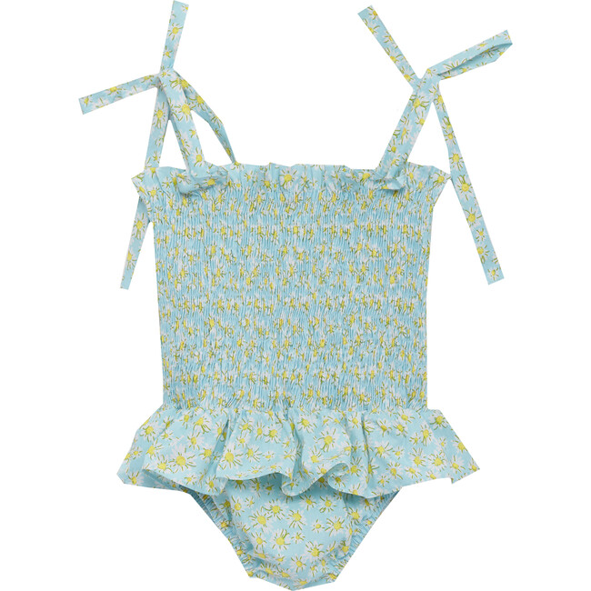 Daisy Ruched Swimsuit, Blue - One Pieces - 2