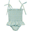 Daisy Ruched Swimsuit, Blue - One Pieces - 2