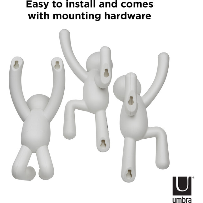 Set of 3 Buddy Wall Hooks, White - Wall Hooks - 3