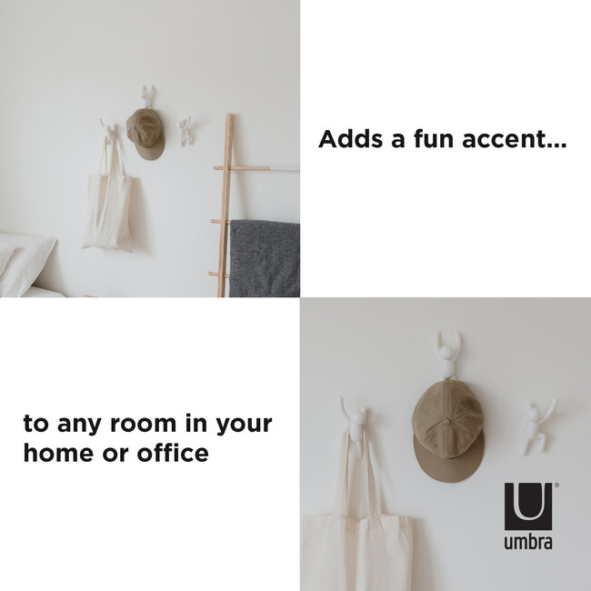 Set of 3 Buddy Wall Hooks, White - Wall Hooks - 5