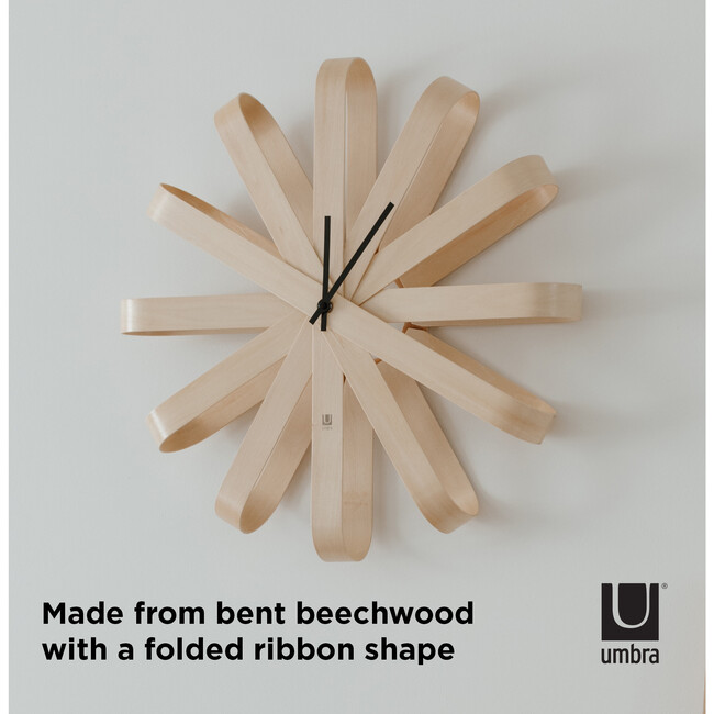 Ribbon Wood Wall Clock, Natural - Clocks - 2