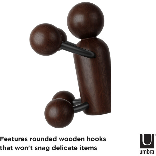 Woody Wall Hook, Black/Walnut - Wall Hooks - 4
