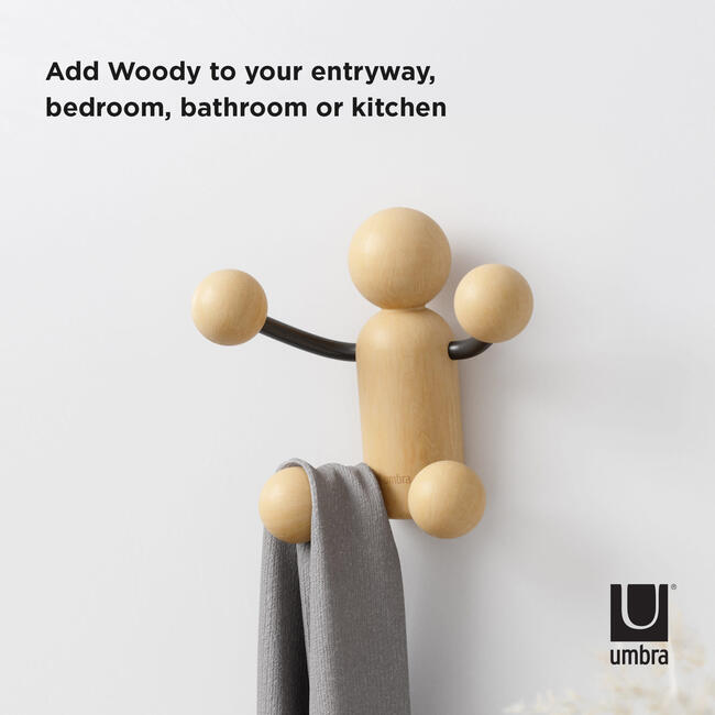 Woody Wall Hook, Black/Natural - Wall Hooks - 3