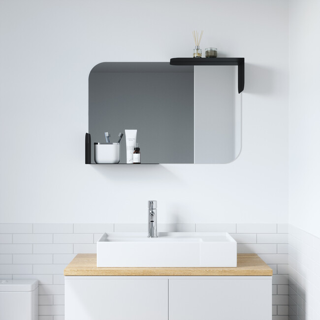 Alcove Shelved Mirror, Black - Mirrors - 2