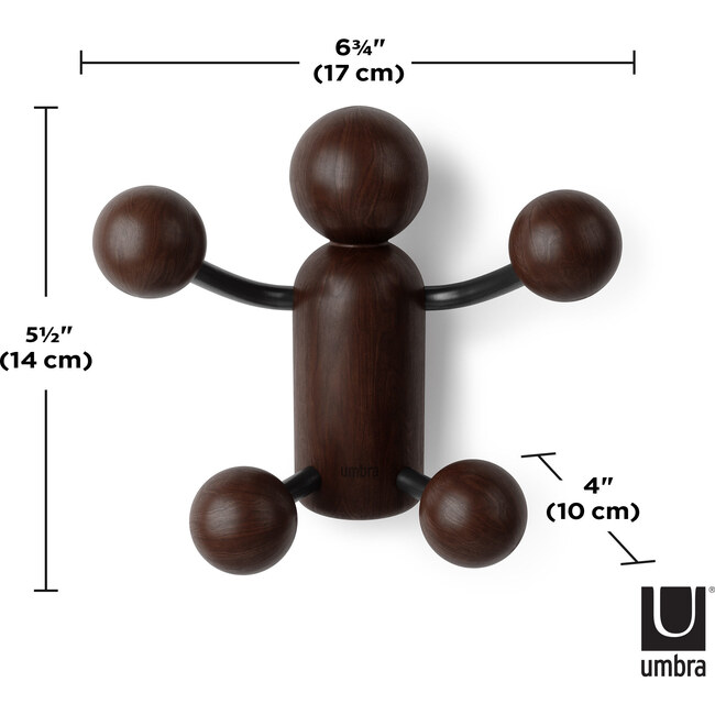 Woody Wall Hook, Black/Walnut - Wall Hooks - 8