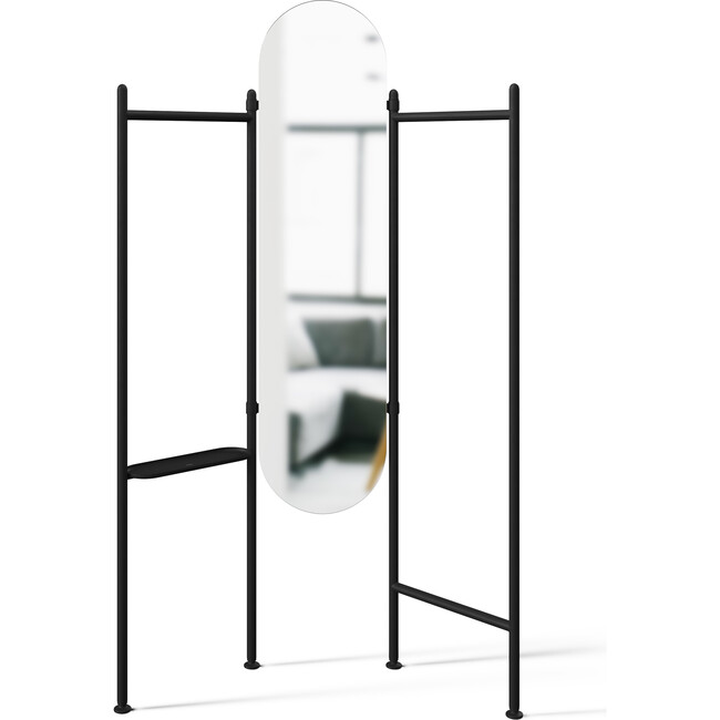 Vala Freestanding Rack & Mirror, Black - Coat Racks - 1