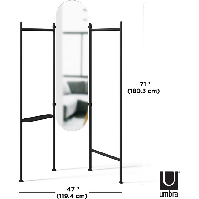 Vala Freestanding Rack & Mirror, Black - Coat Racks - 5