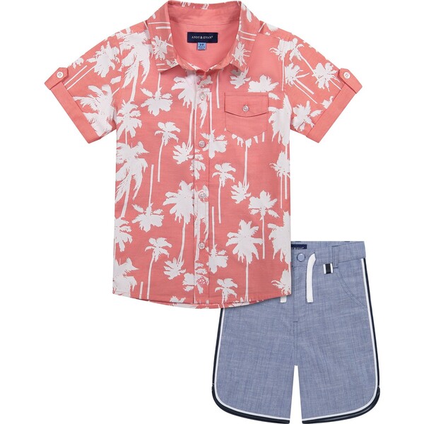 Infant Coral Palm Button Down Shirt, Orange - Andy & Evan Tops | Maisonette