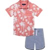 Infant Coral Palm Button Down Shirt, Orange - Shirts - 1 - thumbnail
