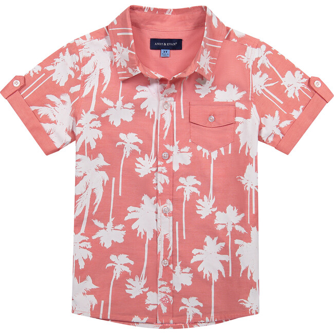 Infant Coral Palm Button Down Shirt, Orange - Shirts - 2