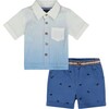 Infant Ombre Button Down Shirt, White - Shirts - 1 - thumbnail