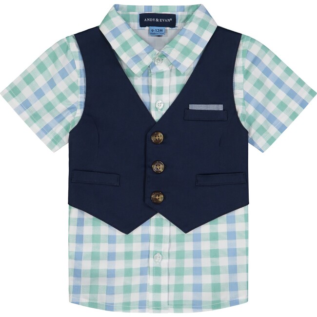 Baby Vest Playsuit & Pant Set, Navy - Rompers - 4