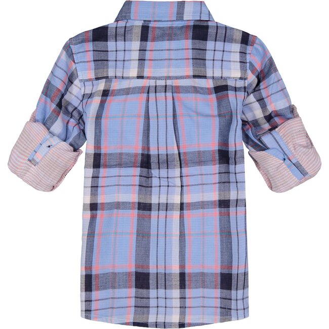 Plaid Button Down Shirt, Light Blue - Shirts - 3