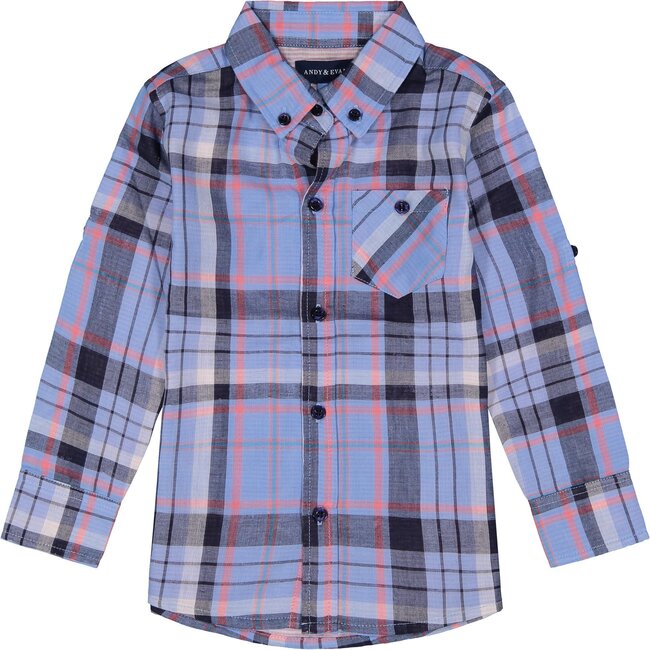 Plaid Button Down Shirt, Light Blue - Shirts - 4