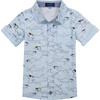 Striped Shark Button Down Shirt, Blue - Shirts - 1 - thumbnail