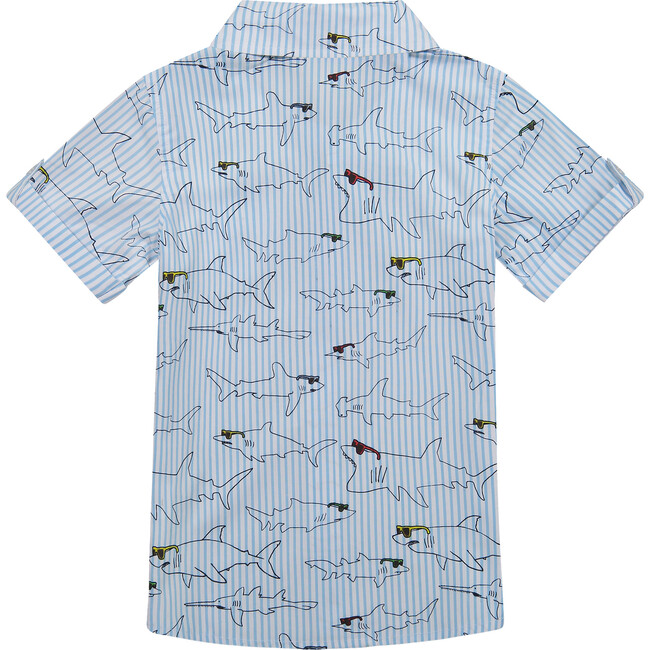 Striped Shark Button Down Shirt, Blue - Andy & Evan Tops | Maisonette