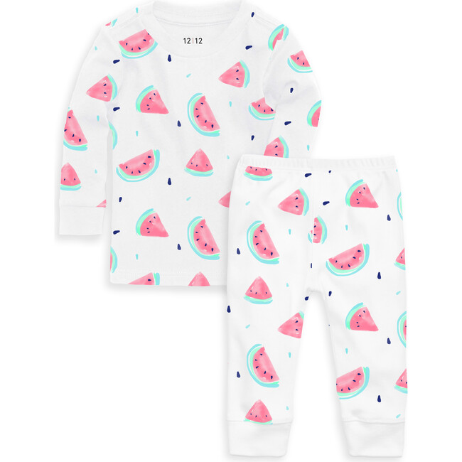 Organic Long Sleeve Pajama Set, Watermelon - Pajamas - 1