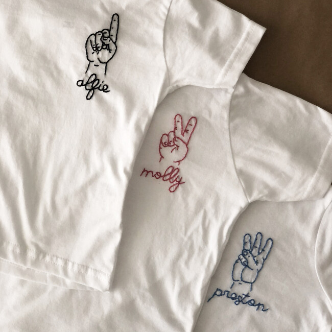 Hand Embroidered This Many Birthday Tee Number 5, White - Tees - 3