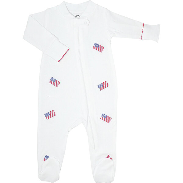 American Flag Embroidered Zipper Romper - Sammy + Nat Rompers | Maisonette