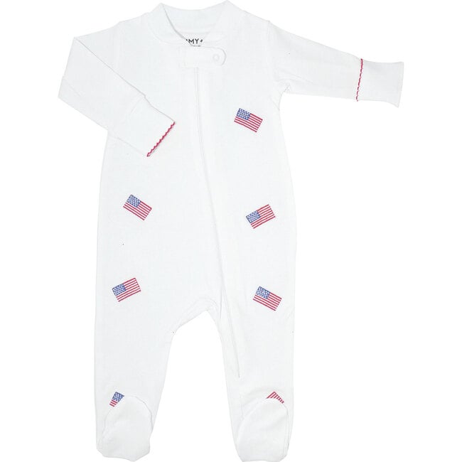 American Flag Embroidered Zipper Romper