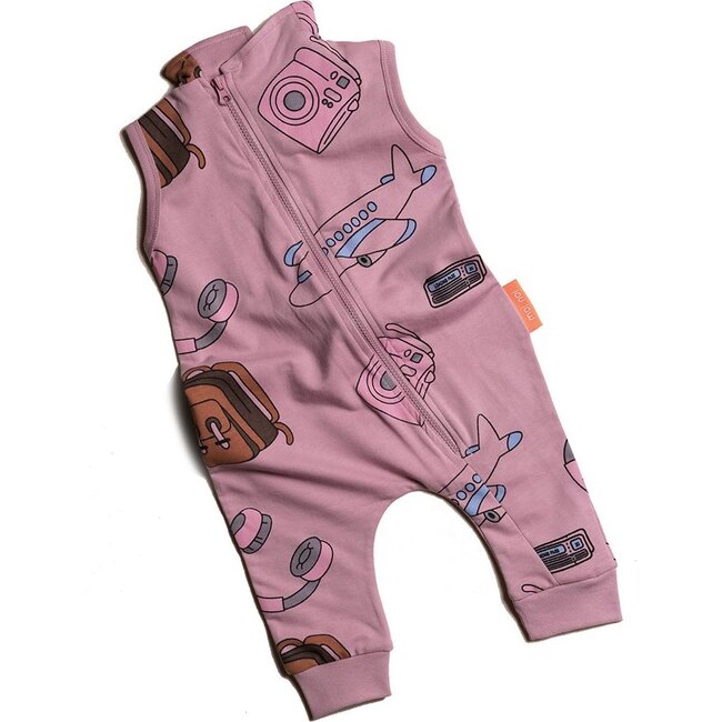 Travel Diagonal Zip Jumpsuit, Mauve