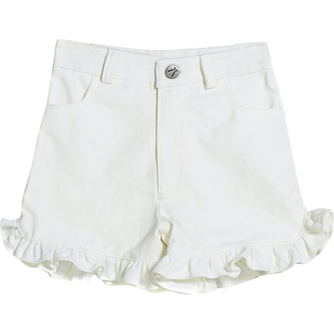 Denim Ruffle Shorts, White