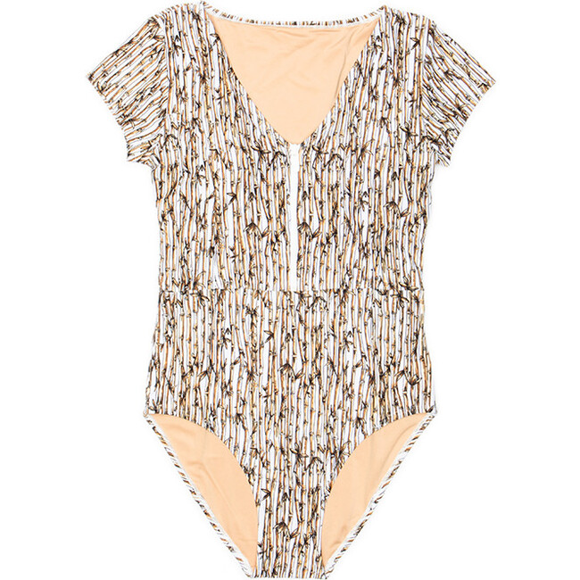 Women's Madeline Short Sleeve V-Neck One Piece Swimsuit, Bamboo Forest - One Pieces - 1
