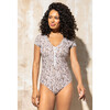 Women's Madeline Short Sleeve V-Neck One Piece Swimsuit, Bamboo Forest - One Pieces - 2