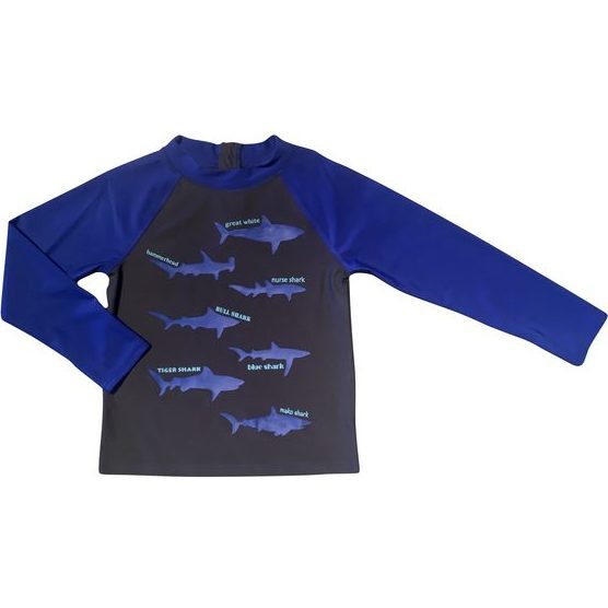 Mini Max Long Sleeve Swim Shirt, Shark & Endless Blue - One Pieces - 1