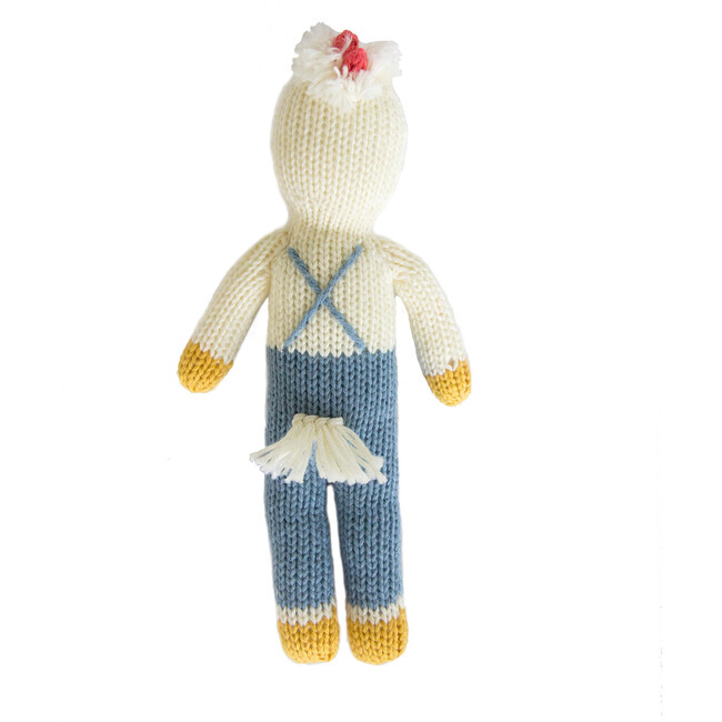 Benedict the Chicken Knit Rattle, White/Blue