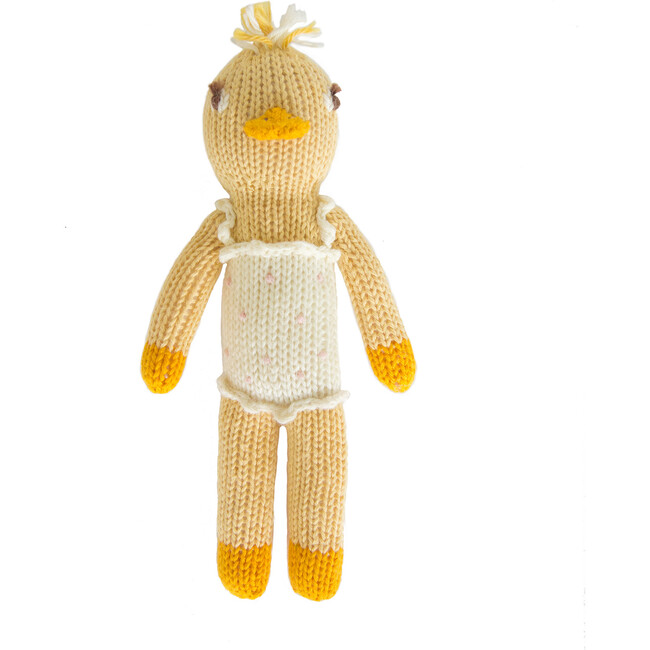 Lucille the Duck Knit Rattle, Yellow/White - Rattles - 1