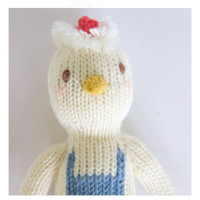 Benedict the Chicken Knit Rattle, White/Blue - Rattles - 3