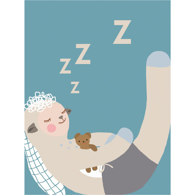 Sleepy Wooly Art Print, Blue - Art - 1