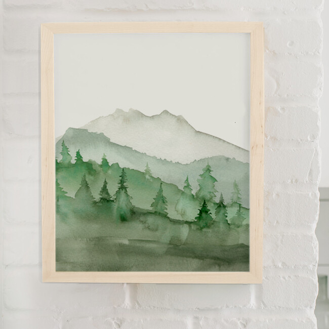 Green Mountain Art Print, Natural Frame