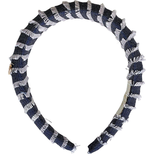 Noa Fringe Headband, Dark Blue Denim