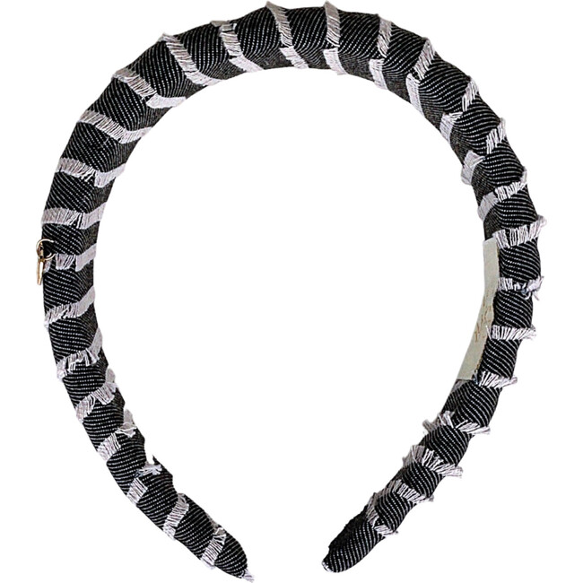 Noa Fringe Headband, Black Denim