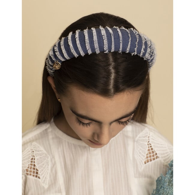 Noa Fringe Headband, Dark Blue Denim - Hair Accessories - 3