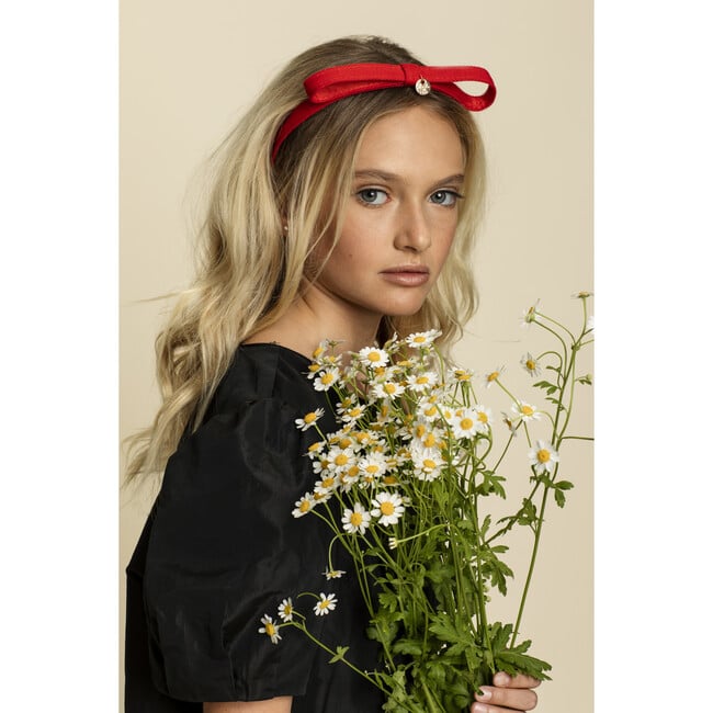 Maddy Twill Bow Headband, Red - Hair Accessories - 4