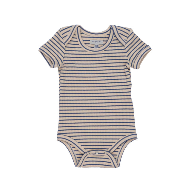 Perry Short Sleeve Bodysuit, Blue & Natural Stripe