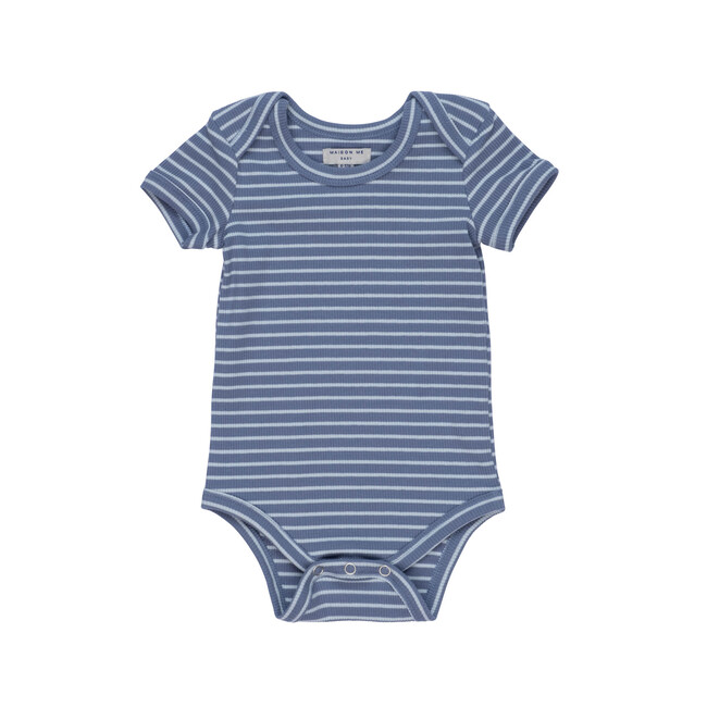 Perry Short Sleeve Bodysuit, Blue & Light Blue Stripe