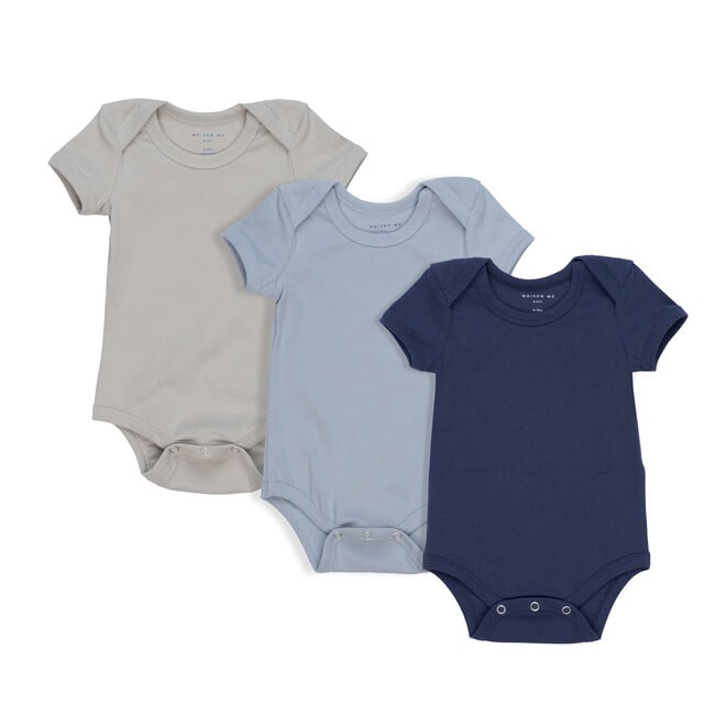 Perry Short Sleeve Bodysuit Trio, Blue Multi