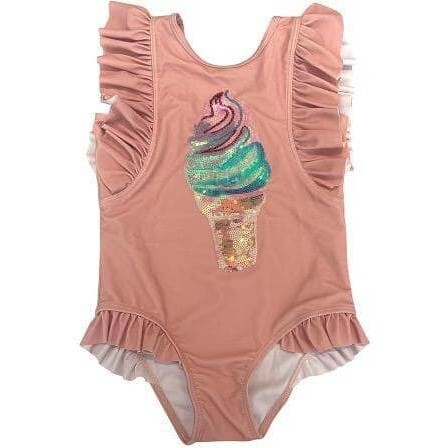 Ice Cream Swirl Ruffle Swimsuit, Pink