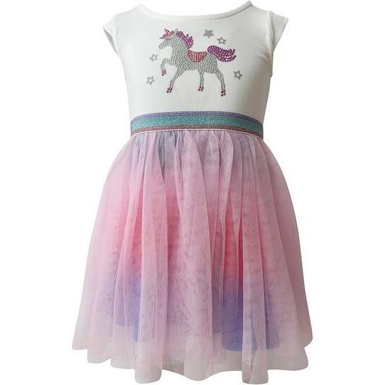 Crystal Unicorn Tutu Dress, White & Pink