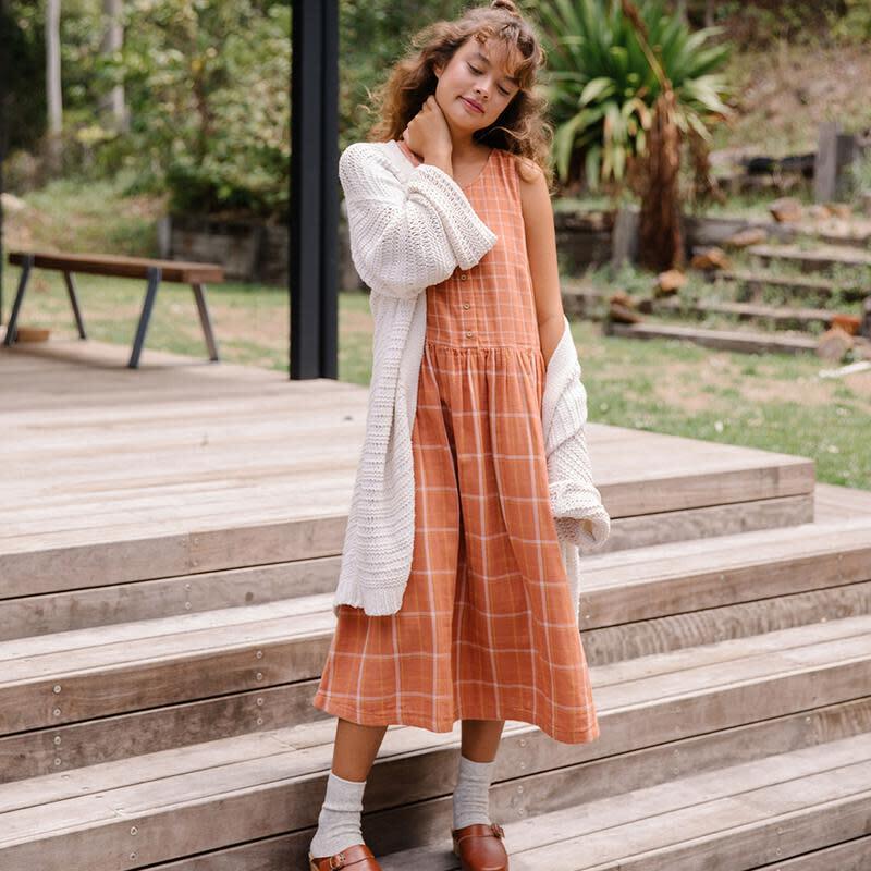 The Cassia Sleeveless Dress, Rust Check - Olli Ella Dresses | Maisonette